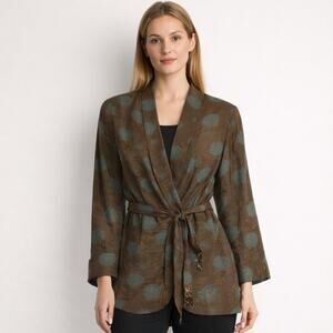 Vintage JM by Shelli Segal Brown Teal Floral Tie Waist Jacket Size S